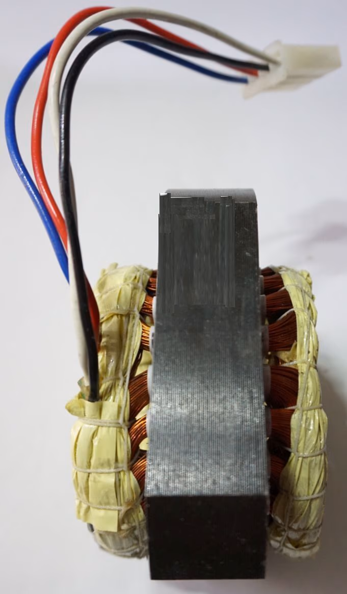 Einphasenmotor BK, Einphasen - Sondermotor Stator 230 V, 50 Hz, 2 pol, TK 130 Gr Cels, im Bild der Stator mit Wicklung